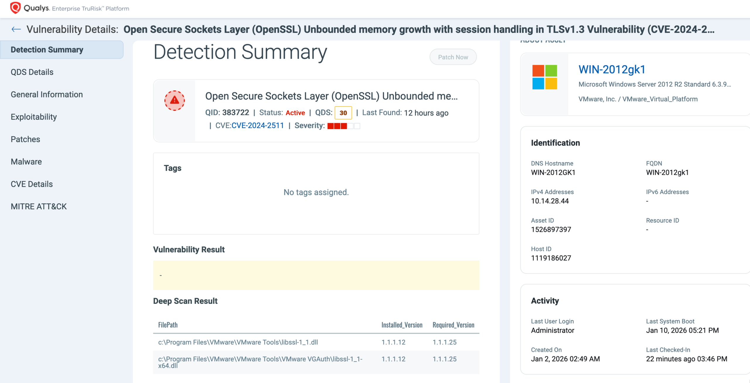 Detection Summary - Qualys Deep Scan